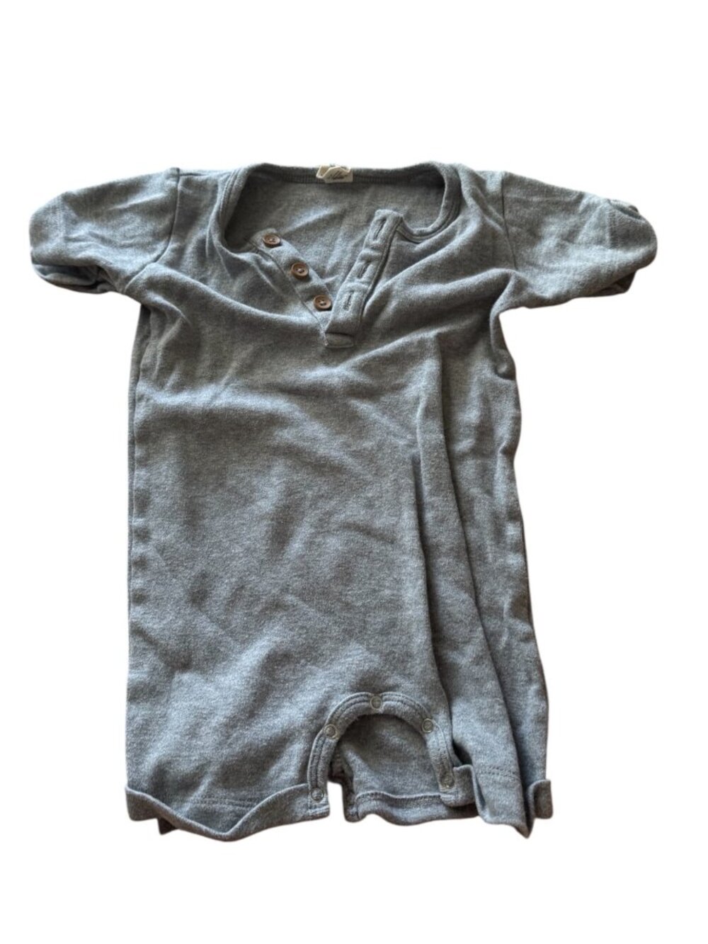 Larkspur Baby Toddler Romper 3T Gray Henley Short Sleeve Bamboo Cotton